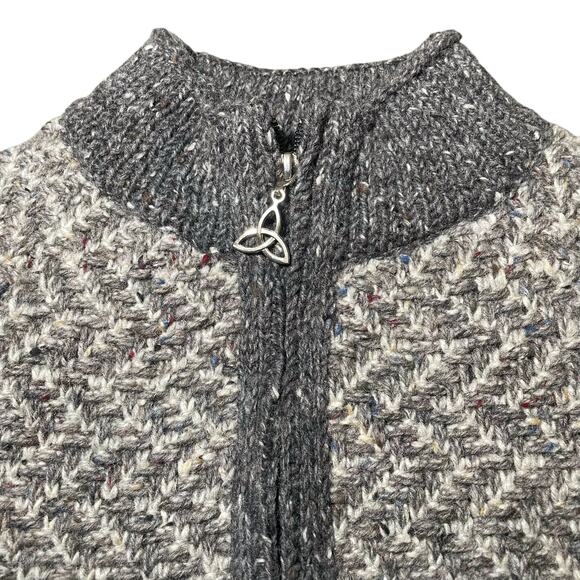 NWOT Aran Crafts 100% Wool Knit Short Sleeve Zip Cardigan Sweater Gray Small - Picture 2 of 9